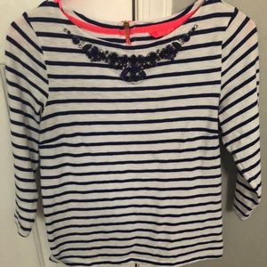 Navy/White Striped Quarter Sleeve Top